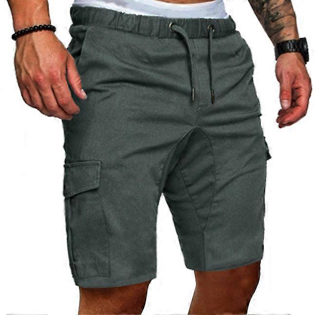 Men's Shorts Casual Cotton Elastic Waist Drawstring Summer Beach Shorts with Pockets-Dark gray