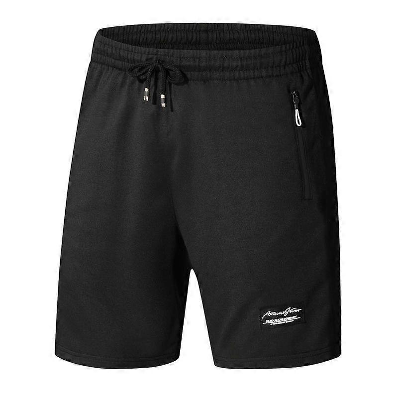 Men's Shorts Casual Drawstring Zipper Pockets Elastic Waist Shorts -black