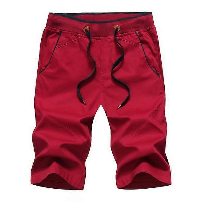 Men's Shorts Classic Fit Drawstring Summer Beach Shorts With Elastic Waist And Pockets-red