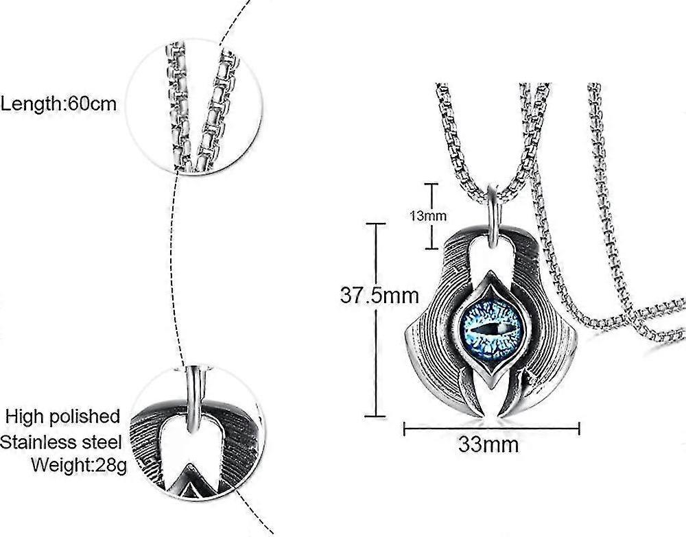 Men's Stainless Steel Greek Blue Dragon Evil Eye Axe Casting Dog Tag Pendant Amulet