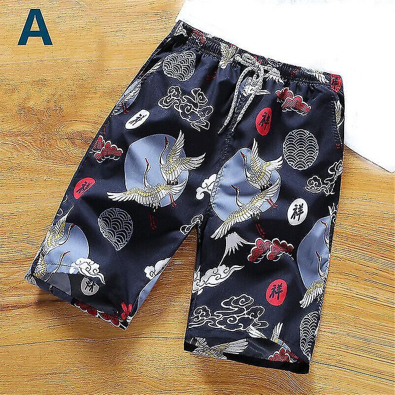 Men Shorts Swim Trunks Printed Quick Dry Loose Soft Drawstring Summer Beach