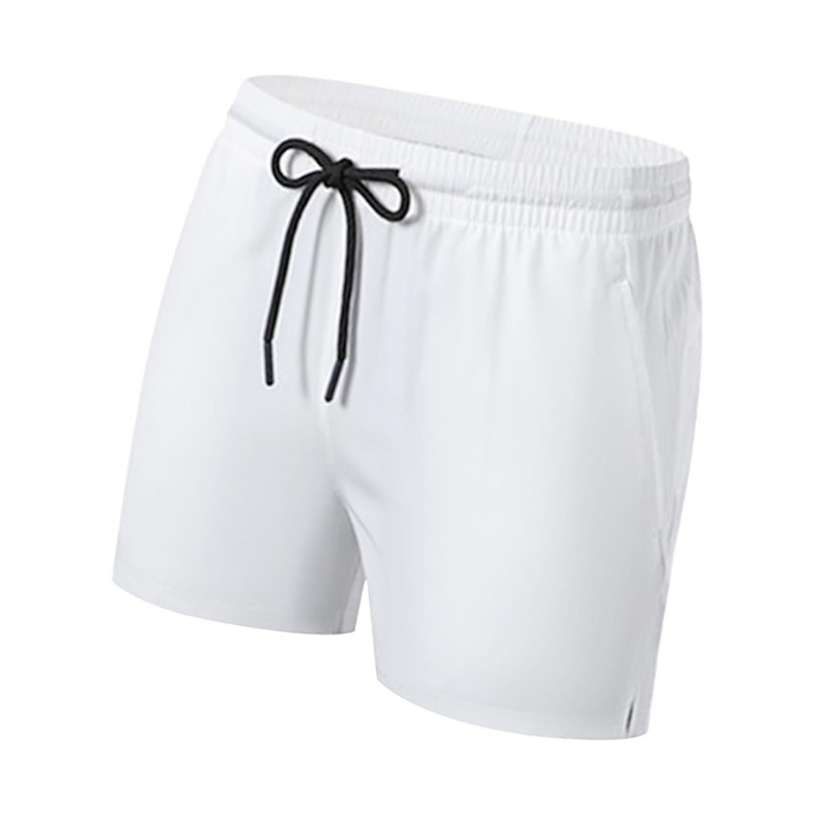 Men Sports Shorts Bodybuilding Loose Gym Running Mens Drawstring Shorts S White-Good