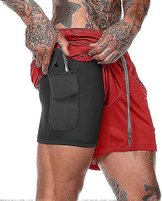 Mens 2 In 1 Running Shorts Sweatpants Quick Dry Athletic Sports Shorts Gym Training Shorts Double Layer Shorts