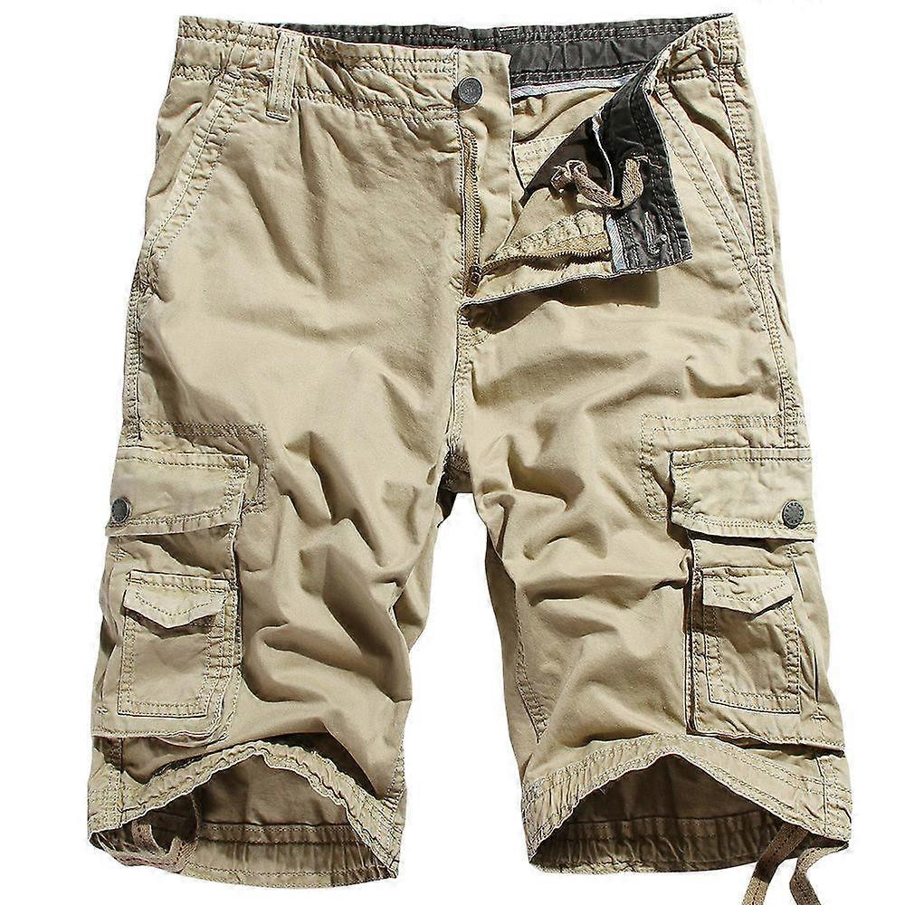 Mens Cargo Shorts Cotton Relaxed Fit Short with Multi Pockets-Khaki