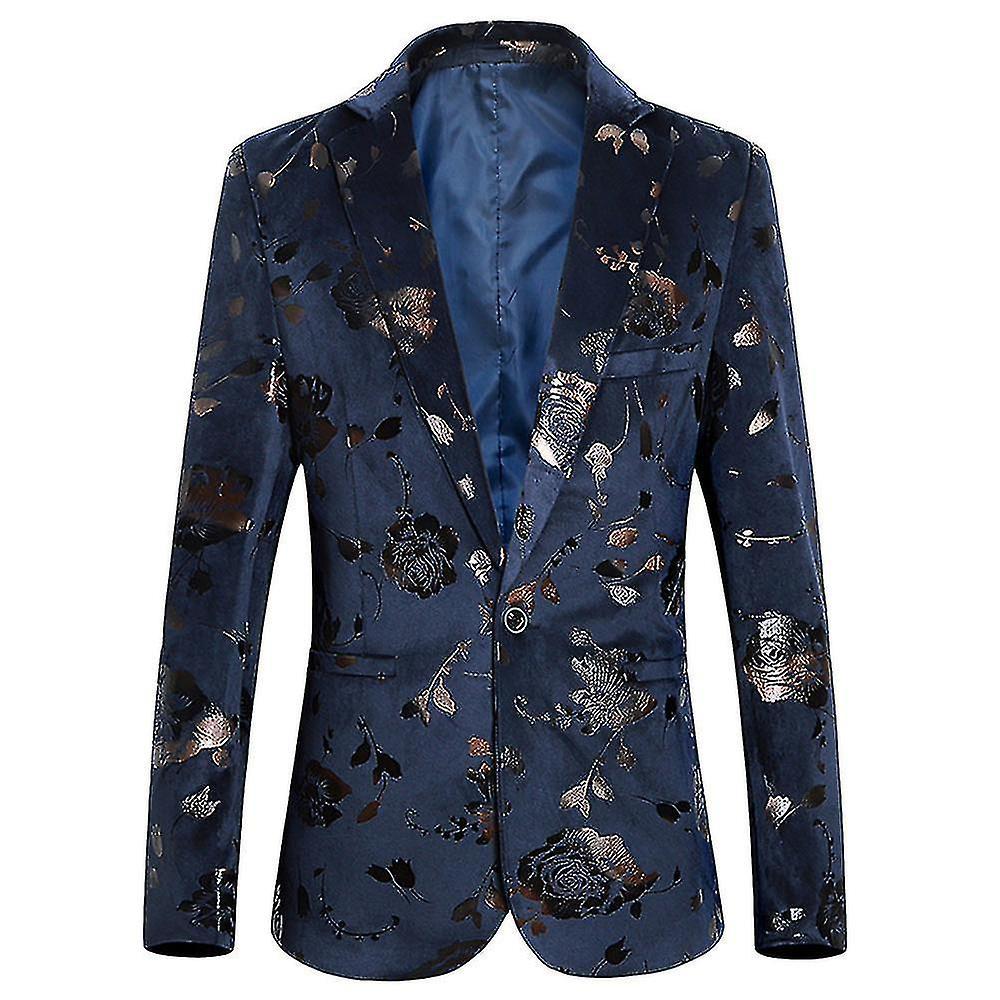 Mens Casual Stampato Rever Con Lavero A Tacchetta -Bottone Blazer