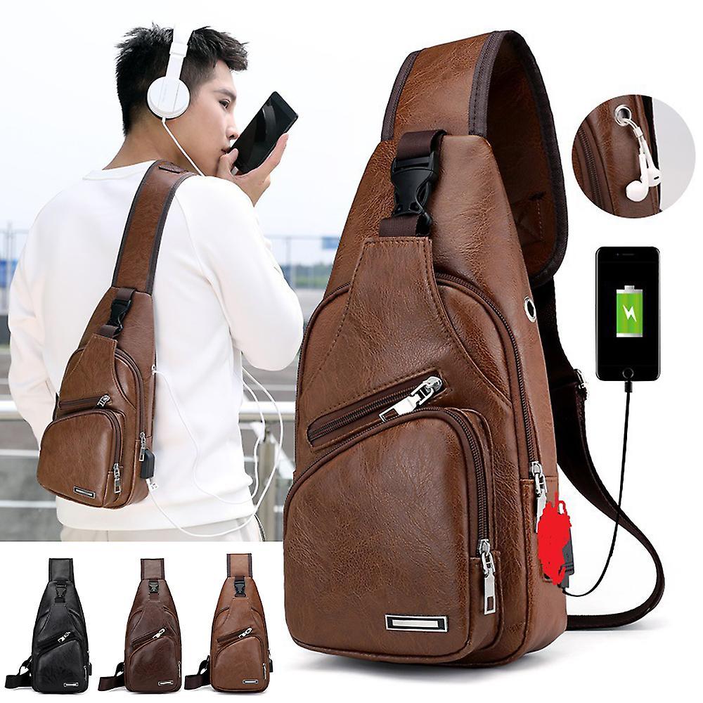 Mens Womens Pu Leather Outdoor Travel Sport Chest Bag Fashion Hiking Crossbody Bags Zipper Shoulder Sling Backpack Pack