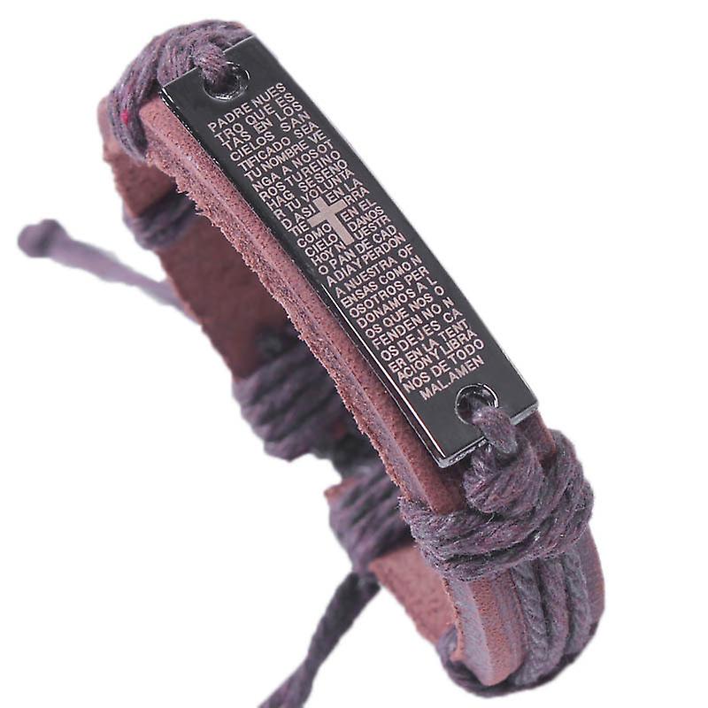Metal Bible Verse Charm Lettering Cross Bracelet Men Prayer Quotes Adjustable Leather Bracelets Bangles Religious Jewelry
