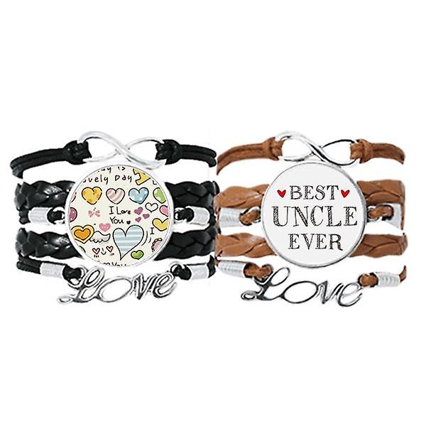 Miglior Zio Mai Citazione Braccialetto Cuore Cinturino A Mano Pelle Love Pattern Wristband Double Set