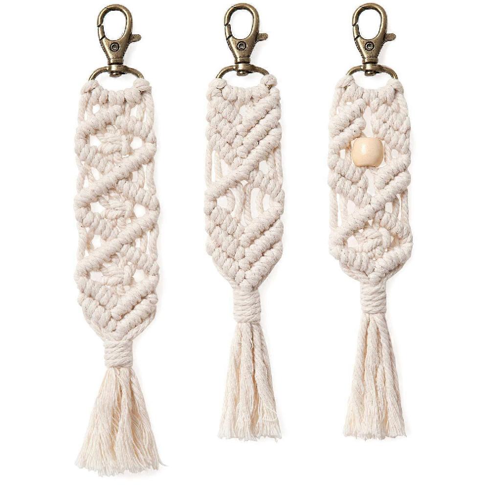 Mini Macrame Keychains Boho Macrame Bag Charms with Tassels 3 P [CJ