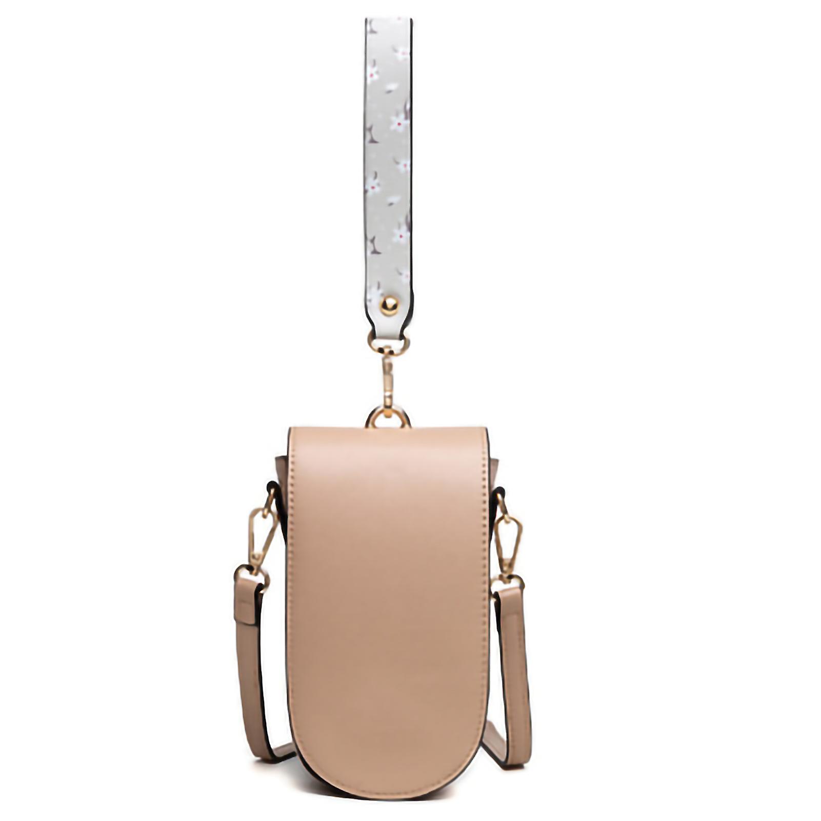 Mobile Phone Bag For Women Simple Layered One Shoulder Design Small Cellphone Pouch Apricot