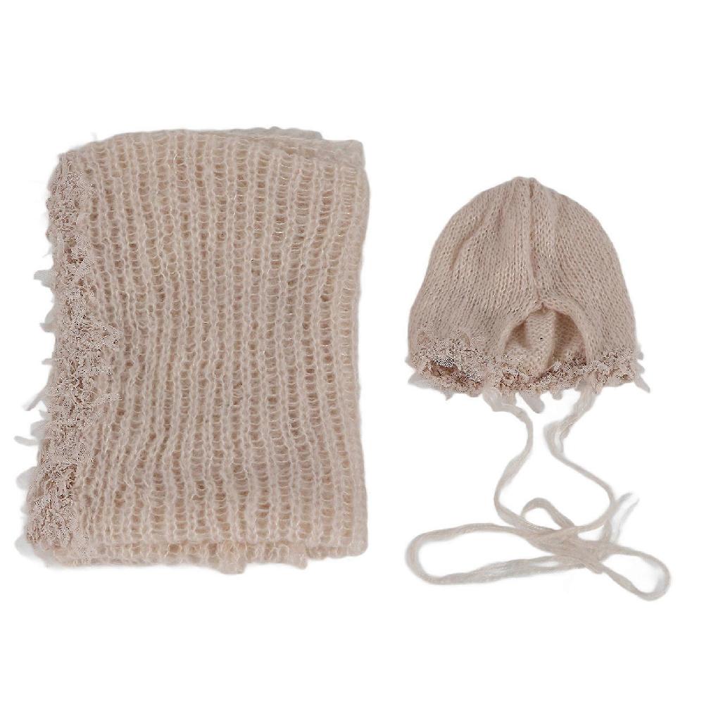Mohair Hat Wrap Set Infant Newborn Baby Photography Props Soft Boys Girls Photography Prop(Beige Hat Wrap)