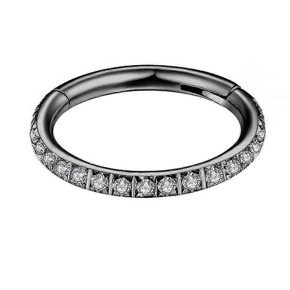 Multi Micro Setting Cz Stones Edge 16 Gauge - 6mm Diameter Black Anodized 316l Surgical Steel Clicker Hinged Segment Ring Piercing Jewellery