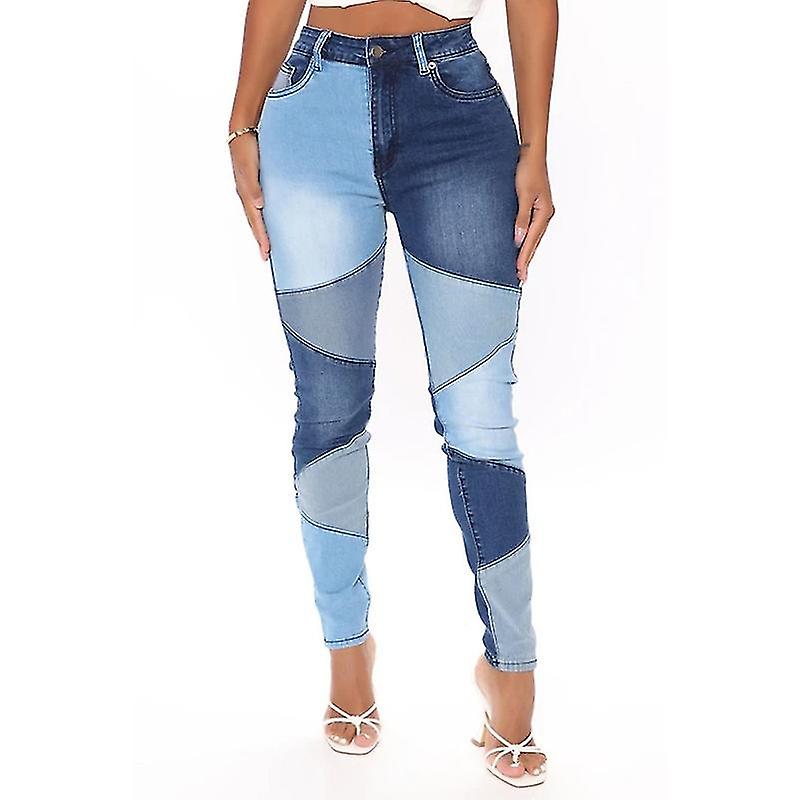 N Jeans Stitching / Fashion Multicolor / High Waist / Temperament Tight / Calf Women's Denim Trousers