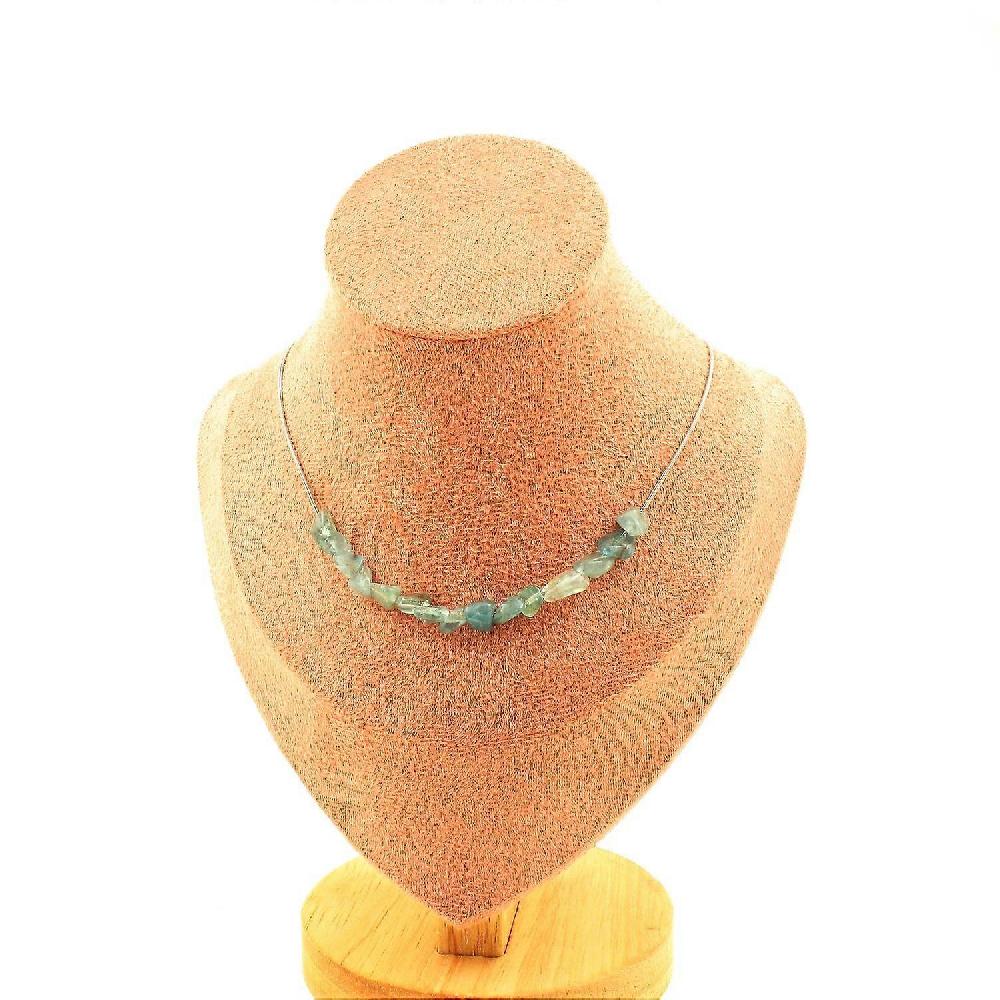 Necklace 15 Apatite Beads From Brazil Stainless Steel Chain