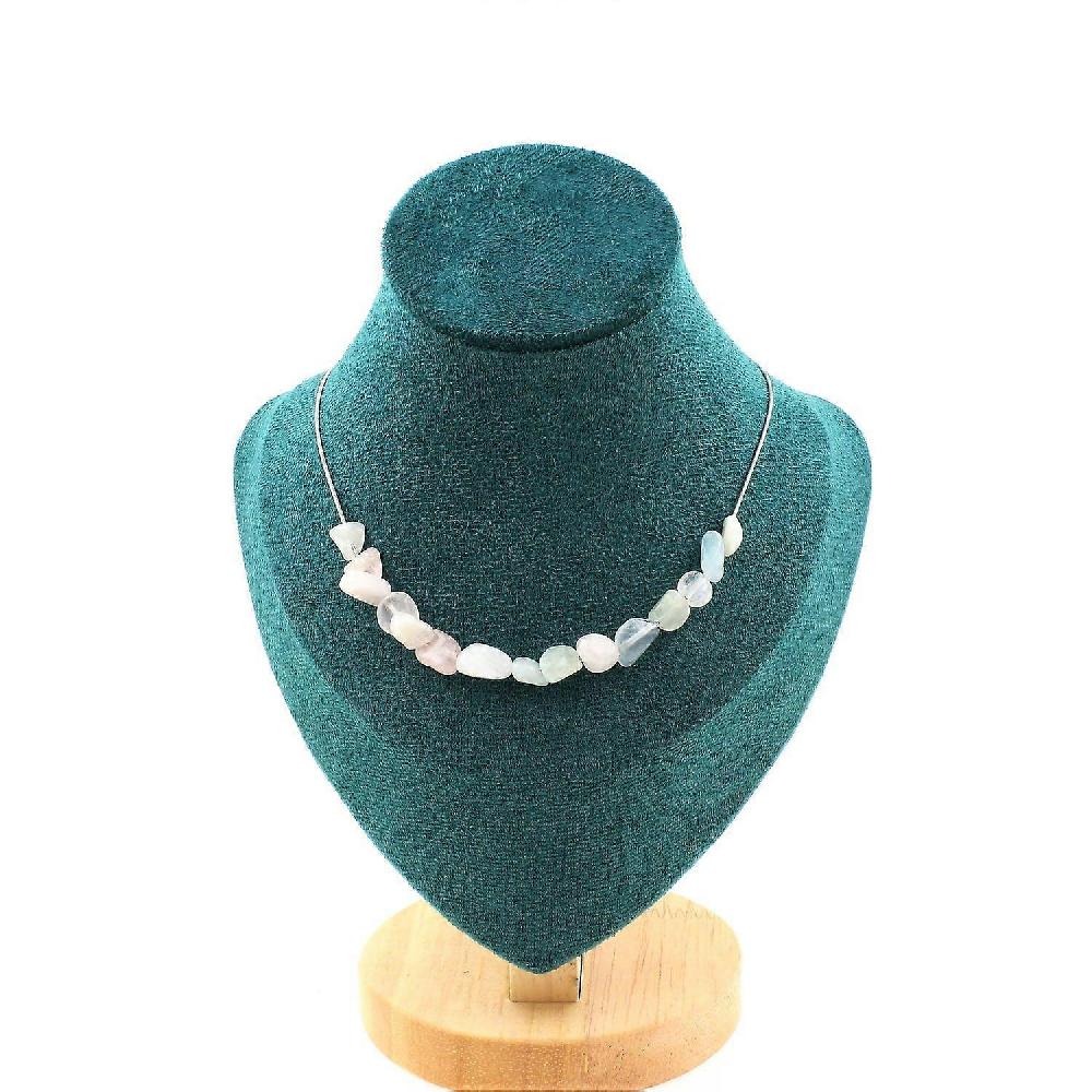 Necklace 15 Beryl Morganite Beads From Brazil Stainless Steel Chain