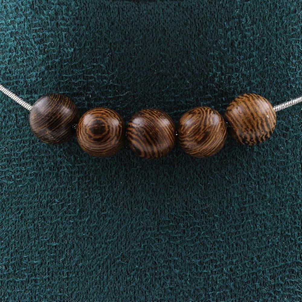 Necklace With 5 Wooden Beads 8 Mm Stainless Steel Chain