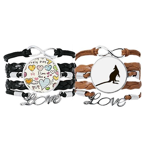 Nero Canguro Animale Ritratto Braccialetto Mano Cinturino Pelle Love Pattern Wristband Double Set