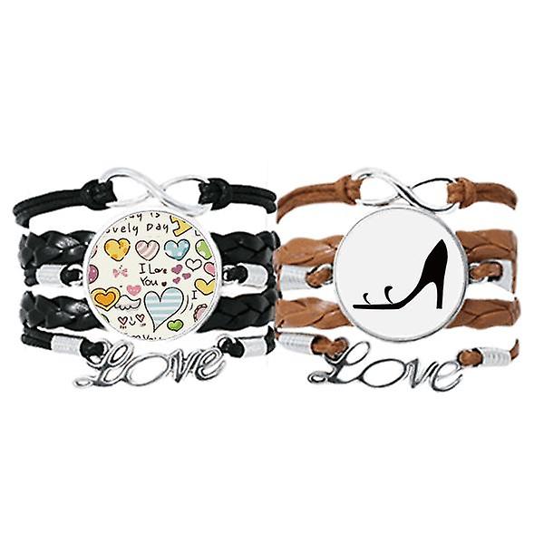 Nero Tacchi Alti Semplice Grafica Contorno Bracciale Mano Cinturino Pelle Amore Modello Polsino Doppio Set
