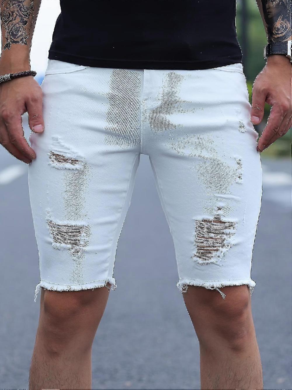New Style Slim Fit Ripped Denim Shorts Men's Casual Street Style Medium Stretch Distressed Denim Shorts For Summer