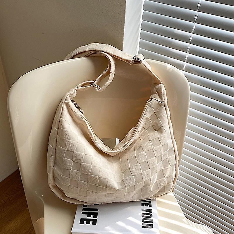 New Waffle Plaid Handheld Bag Retro Large Capacity Shoulder Bag Casual Handheld Crossbody Bag Commuter Tote Bag (without Pendant)