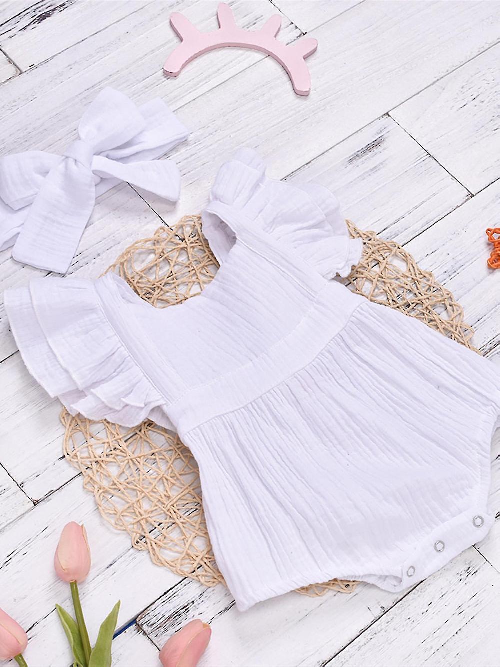 Newborn Baby Girls Jumpsuit Infant Romper Headband Outfits Set