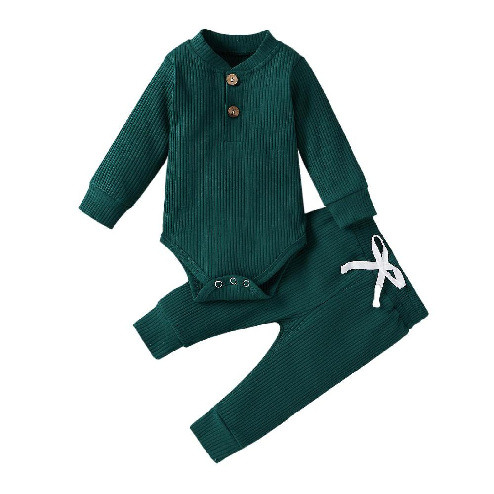 Newborn Baby Spring Autumn Ribbed Solid Clothes Sets Long Sleeve Bodysuits