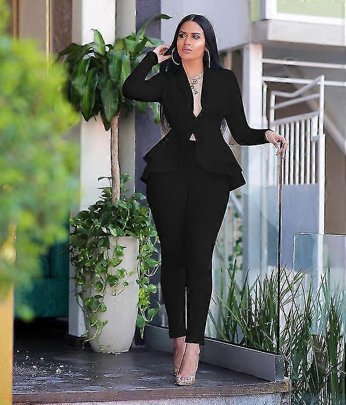 Nuove Donne Set Manica Piena Increspature Blazer Pantaloni Due Pezzi Set Ufficio Lady Business Wear