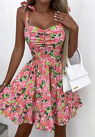 Nuove donne Sweet Backless Split Dress Short Flare Sleeve Beach Style Printing Ladies Dress V-neck Summer Streetwear Dropshippinga-1