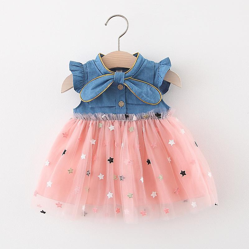 Nuovo Cowboy Mesh Baby Girls Beach Princess Dress Carino Senza Maniche Cotone Toddler Dresses Summer Newborn Clothing