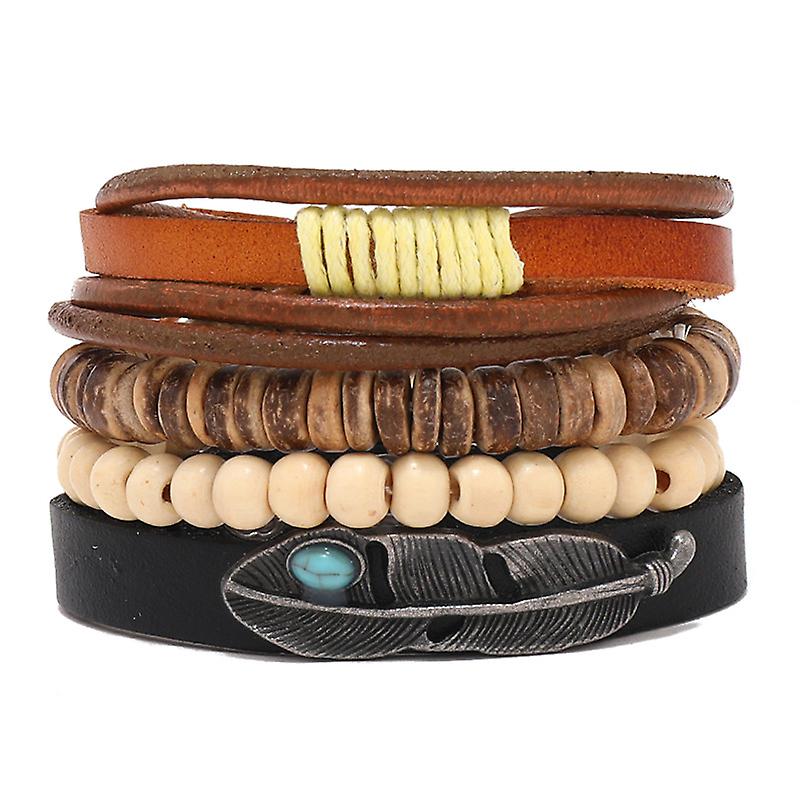 Nuovo set di combinazioni di piume vintage per uomini bracciale in pelle di perline fai da te multistrato accessori per bracciali in stile etnico