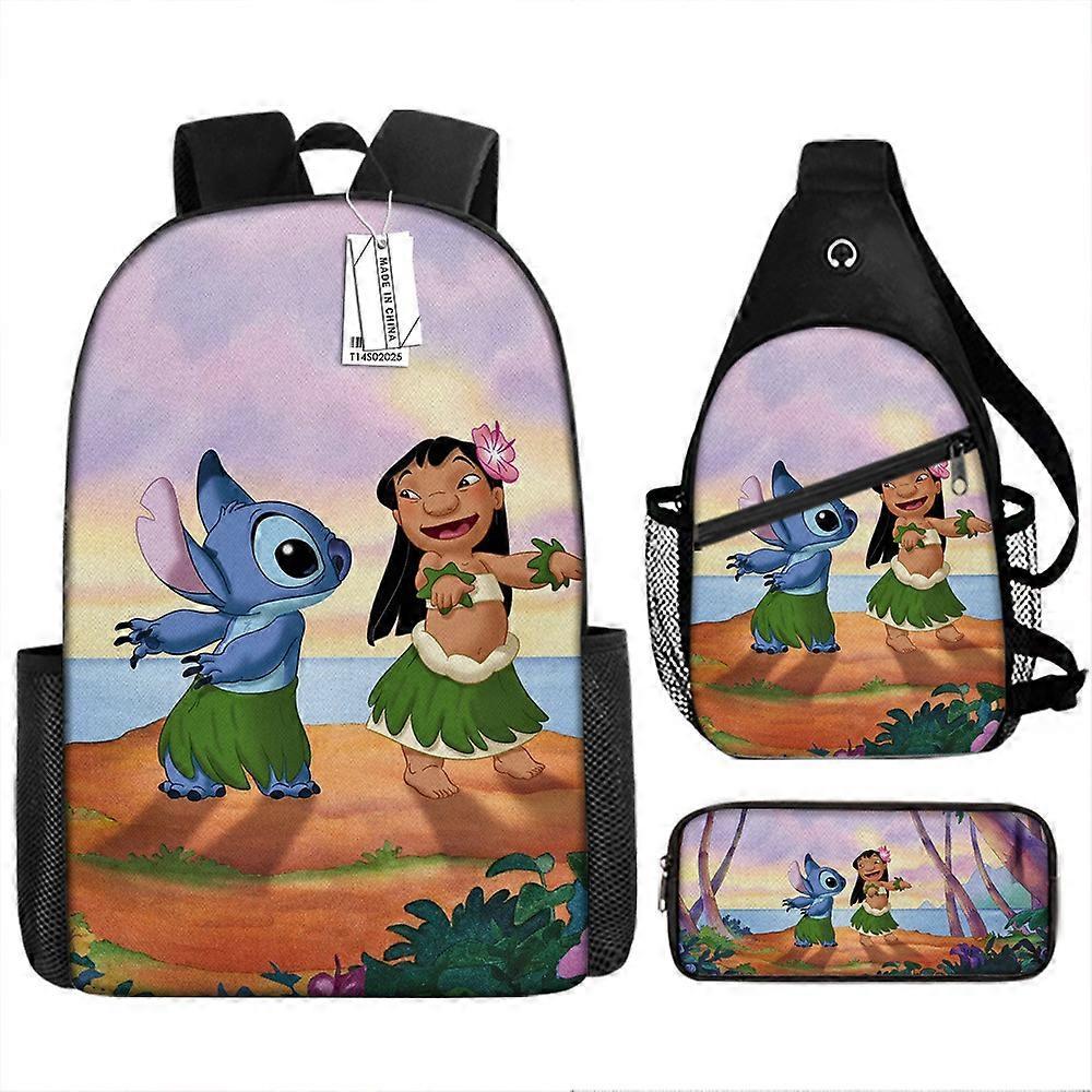 Nuovo Stitch Zaino Stampato Per Bambini Scuola Materna Studente Sacchetto Matita Astuccio Set di Tre Pezzi 16 -HGDMV