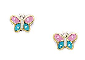 Orecchini In Oro Giallo 14k Smalto A Vite Con Farfalla Ali D'angelo Misure 6x7mm - Orecchino Da Donna