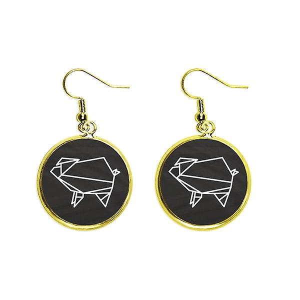 Origa Pig Geometric Shape Ear Dangle Golden Drop Earring Jewelry Woman