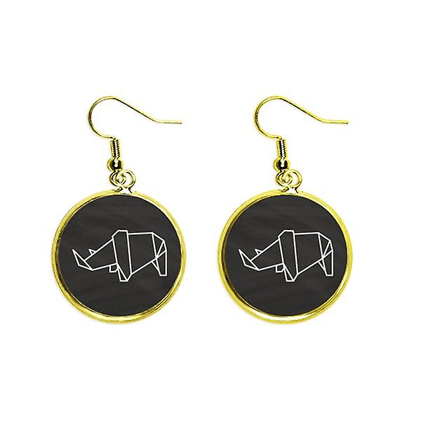 Origa Rhinoceros Geometric Shape Ear Dangle Golden Drop Earring Jewelry Woman