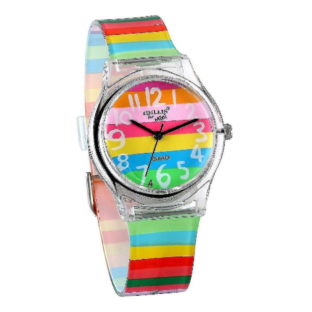 Orologi per bambini per bambini dai 6 ai 16 anni Piccoli bambini Orologio al quarzo carino Arcobaleno colorato Per la prima volta Insegnante Facile lettura Orologi da polso