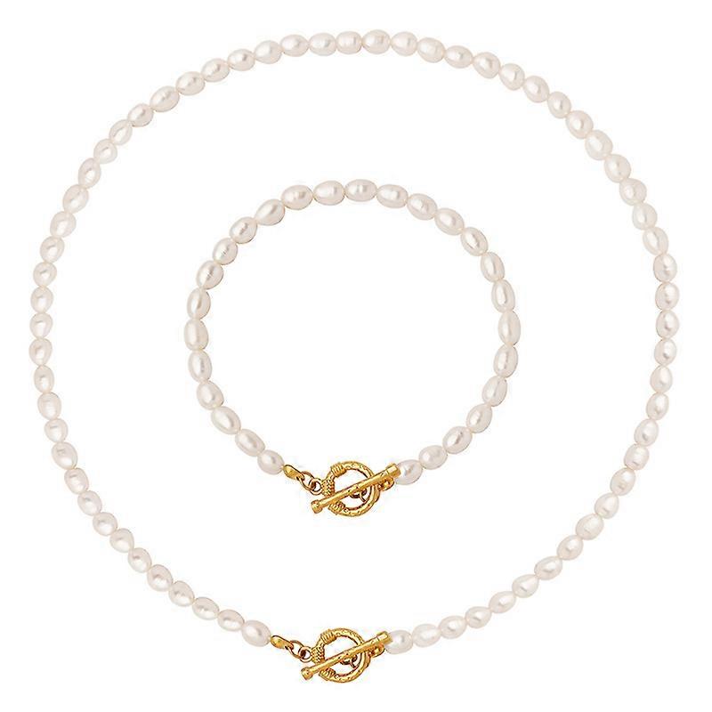 OT Buckle Baroque Freshwater Pearl Necklace Personalized Bracelet Jewelry Set French Retro Jewelry Set