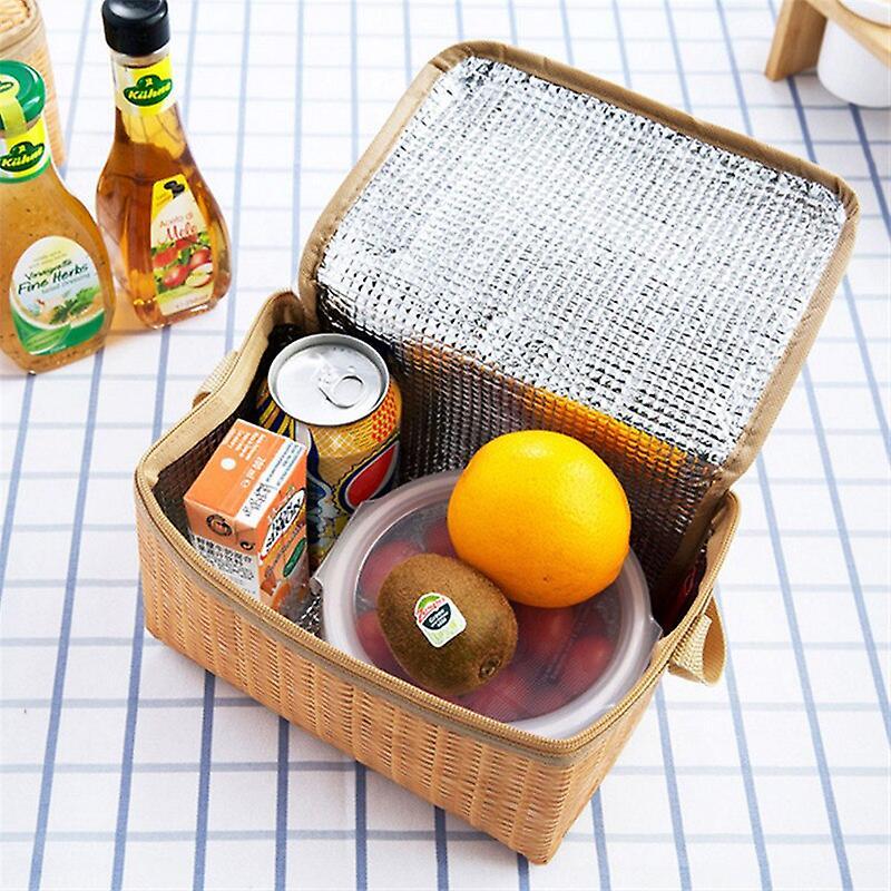 Outdoors Portable Camping Picnic Bags Imitation Rattan Picnic Bag Insulated Thermal Cooler Basket Lunch Storage Box 22*14*12CM Lunch Boxes & Totes