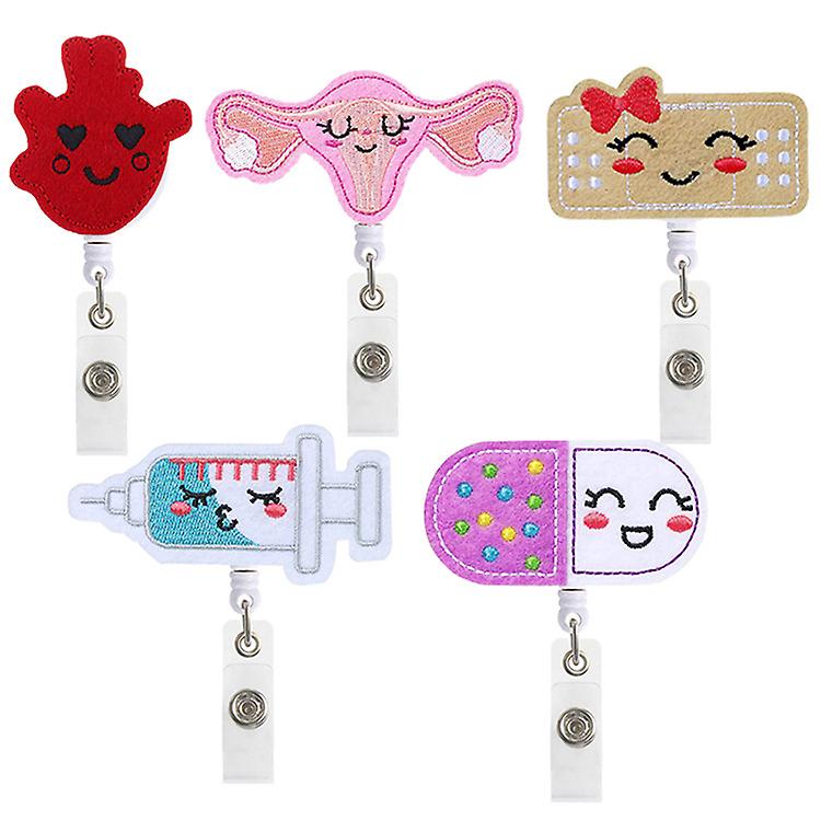 Pack Of 5 Badge Holders With Retractable Clip Felt Badge Reel For Nurses Lanyard With Badge Reel Reel Suitable For Doctors And Staff Student Gift
