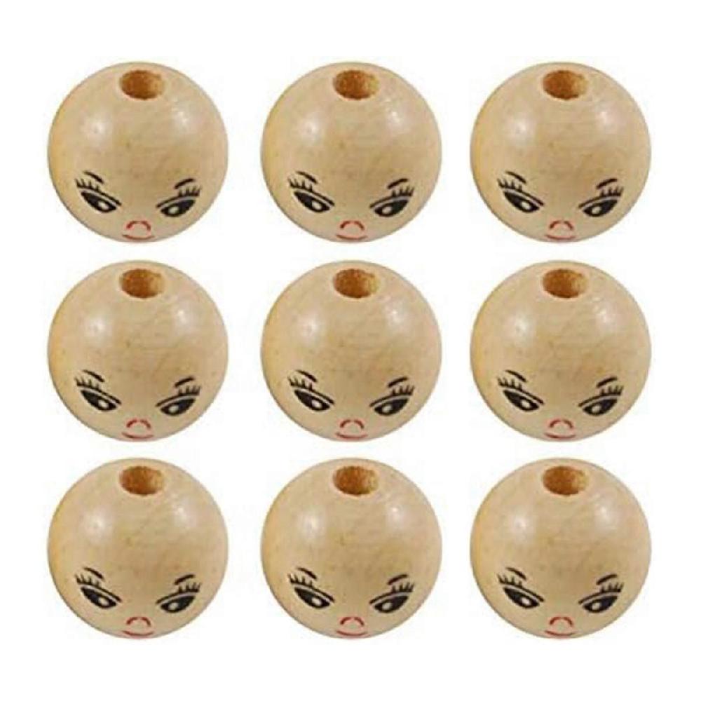 Painted Wooden Beads Face Spacer Beads Round Wooden Beads Suitable for Bracelets Necklaces Making 100PCS 22mm