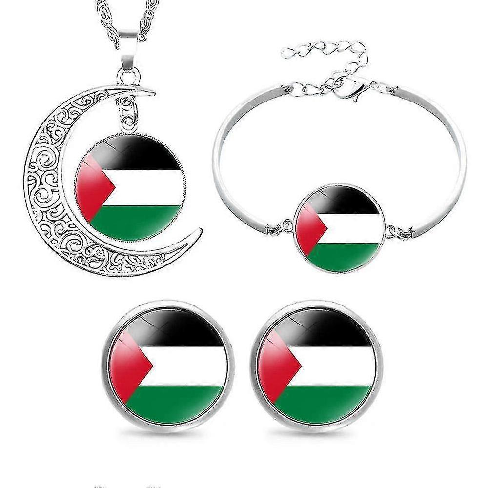 Palestine Flag Gold Jewellery Set Pendente Bracciale Orecchino Palestinian-sy Codice Prodotto 44826