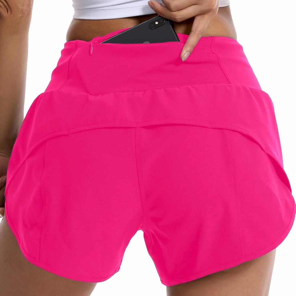 Pantaloncini da corsa da donna con fodera Pantaloncini da allenamento da donna leggeri a vita alta con tasca