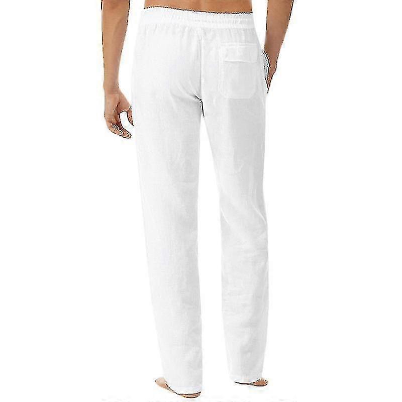 Pantaloni da uomo in cotone e lino Pantaloni da yoga casual da spiaggia elasticizzati in vita (Ruipei)