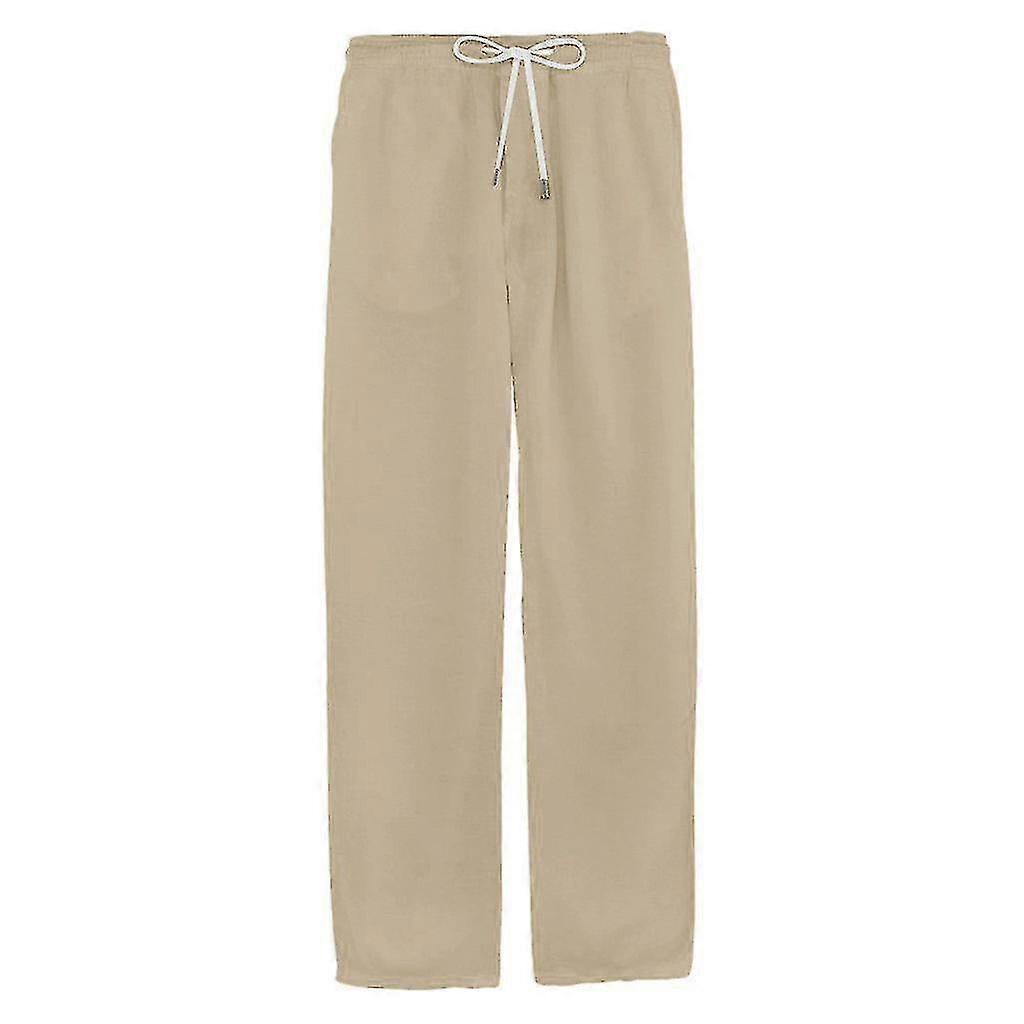 Pantaloni da uomo in cotone e lino Pantaloni da yoga casual da spiaggia elasticizzati in vita (Ruipei)