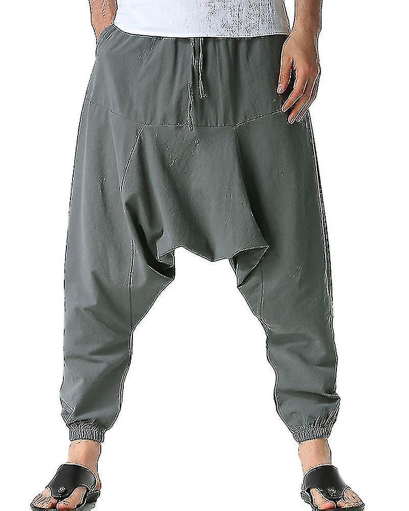 Pantaloni Hippie Harem da uomo Baggy Linen Boho Yoga Casual Drop Crotch Pantaloni