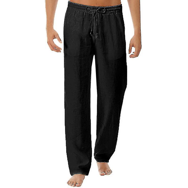 Pantaloni in cotone in vita elasticizzati in lino Casual Beach Straight Leg Comodi pantaloni lunghi