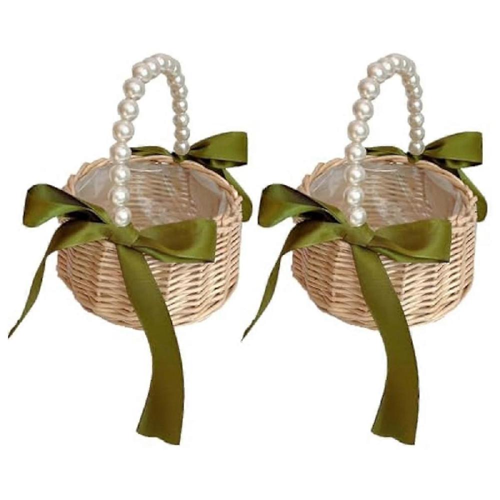 Pearl Hand-Held Flower Basket Wicker Basket Souvenir Flower Basket Photo Props