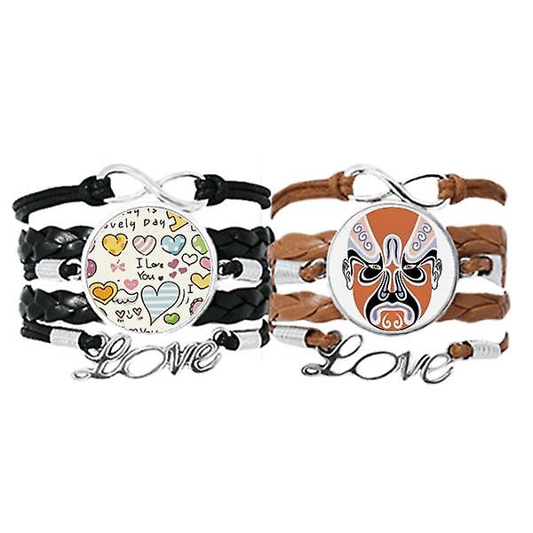 Pechino Opera Pechino Cina Braccialetto A Mano Cinturino In Pelle Love Pattern Wristband Double Set