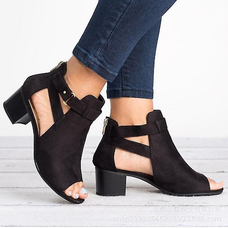 Peep Toe Stivaletti Estate Bassa Mid Tacchi Blocco Sandali Scarpe per Le Donne
