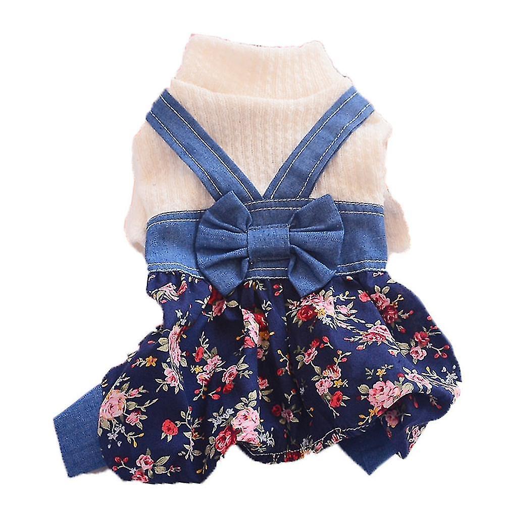 Pet Cotton Denim Jeans Blue Strap Overall Dress Summer Thin Denim Overall Skirt Cat Dog Daily Clothes Costume -r