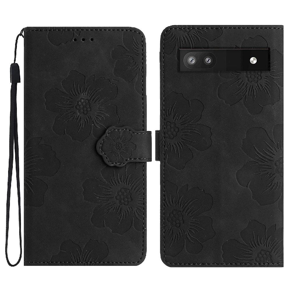 Phone Shell For Google Pixel 8a Cell Phone Case Leather Wallet Imprinted Flower Stand Cover